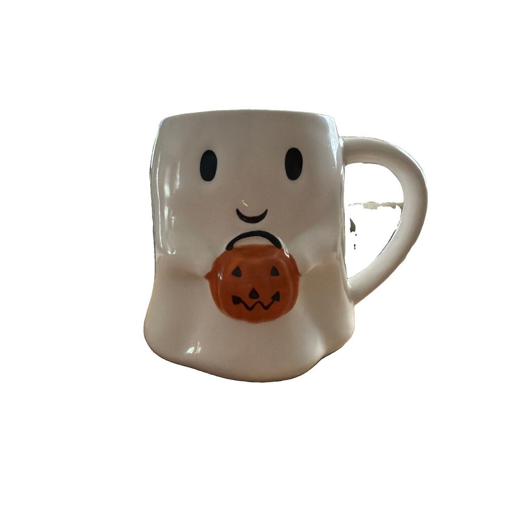 Halloween Cracker Barrel Ghost Mug With Pumpkin 16 Oz Coffee Mug Spooky